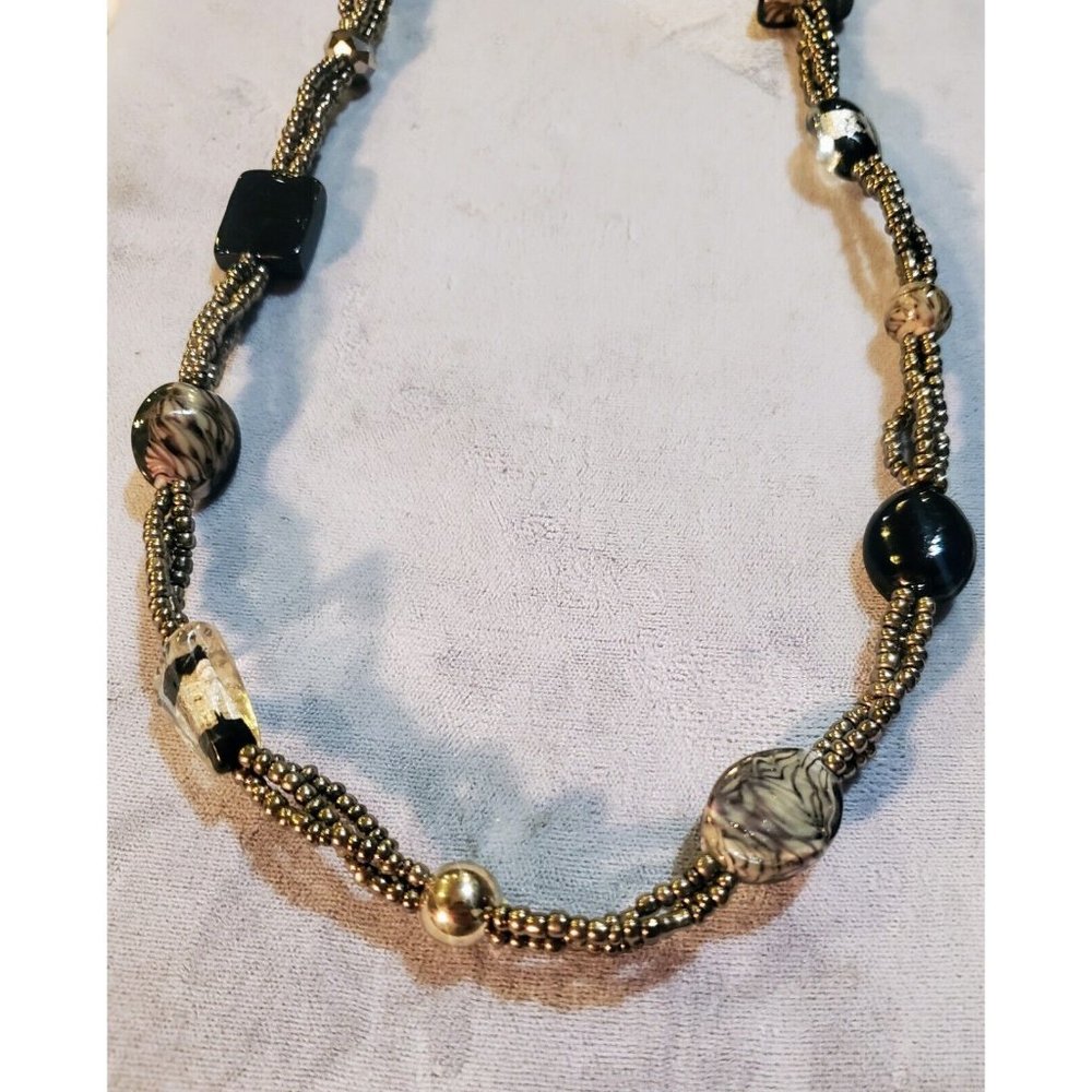 Erica Lyons Stunning Silver Tone Black Chunky Beaded Necklace Statement 23"